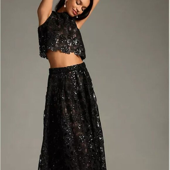 Eva Franco Sheer Embroidered Sequin Tank Top - Size 10 - Picture 3 of 8